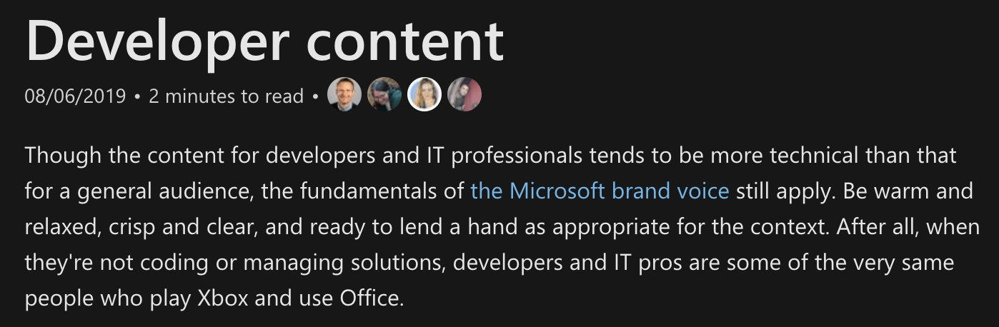 Microsoft's styleguide on developer content.