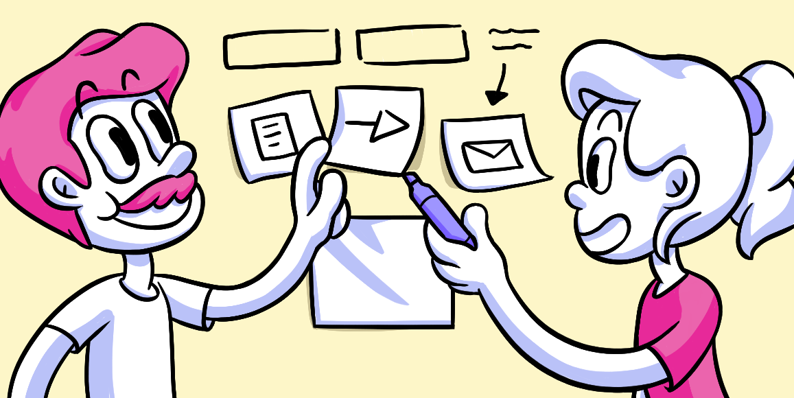 illustration of people sketching wireframes