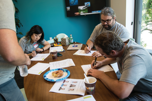 ZURBians sketching together during a   brainstorm session. 
