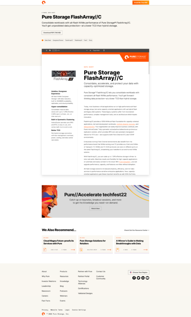 Pure Storage PDF data sheet download page. 