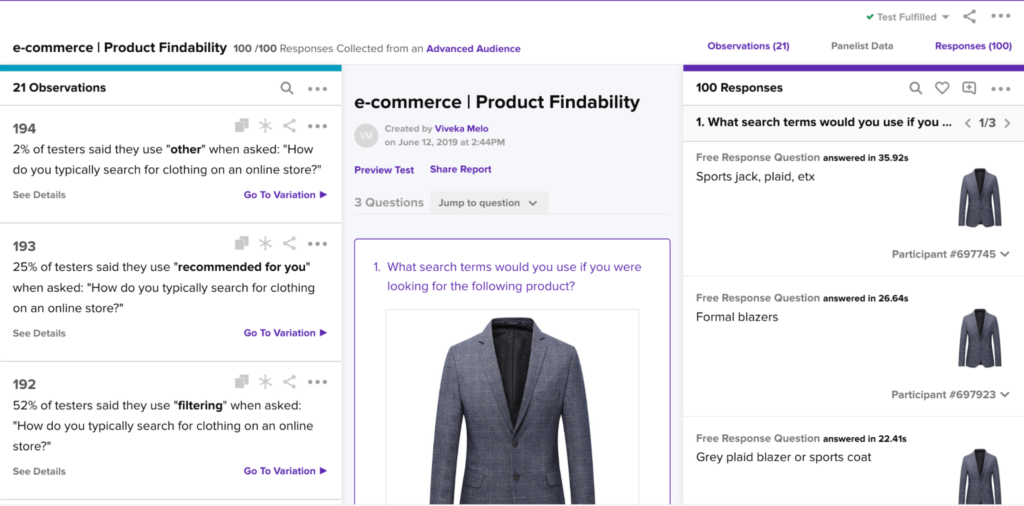 Helio report page on e-commerce site search and product findability.