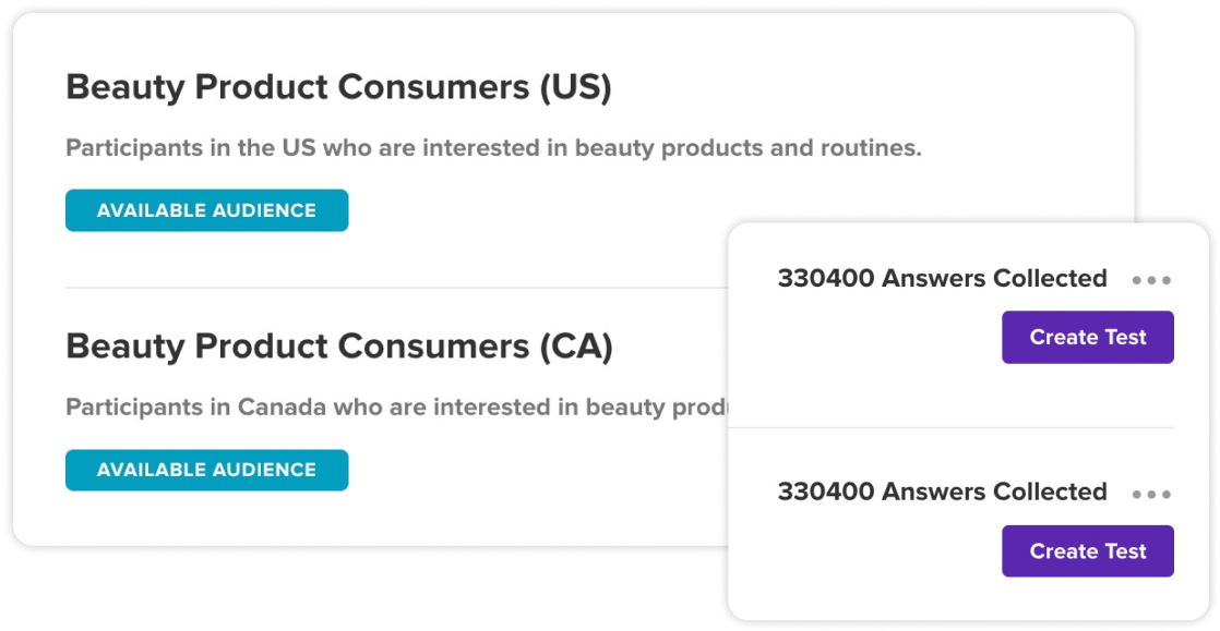 research panel feature callout - beauty product consumers answers