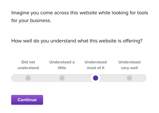 survey question asking how well respondents understand what the website offers