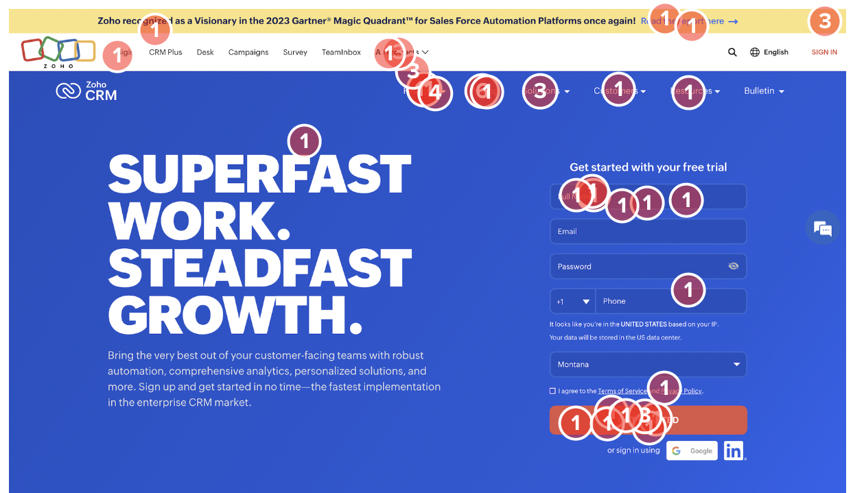 Zoho Landing Page Interactions