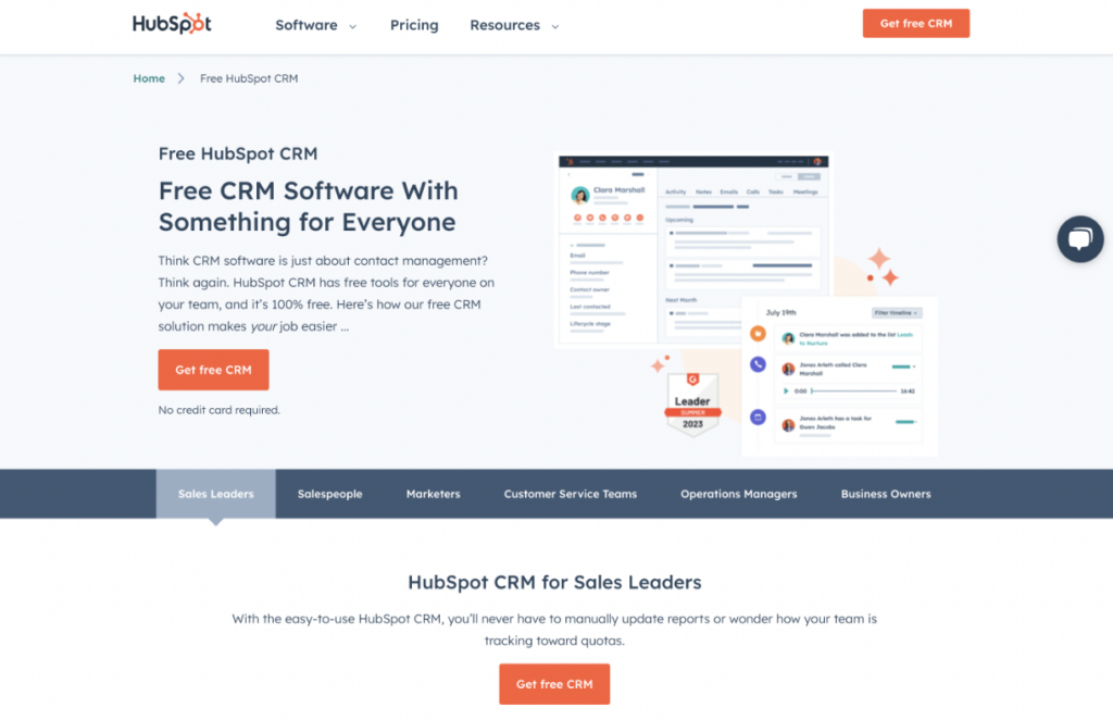 CRM landing page
