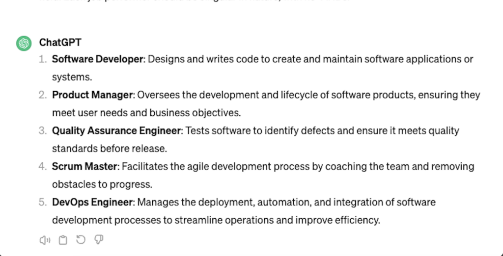 give us the top 5 job performers in the field of software development. 